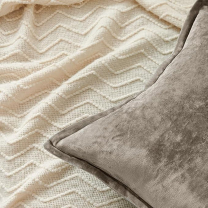 Luxurious Velvet Euro Shams Decorative Throw Pillow Covers 26x26 Set of 2 Solid Square Euro Pillow Shams for Sofa Couch Bedroom, Brown