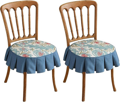 patdrea Pack of 2 Chair Cushions for Dining Chairs with Ruffled, Blue Floral Seat Cushion with Ties,Removable,Non Slip Chair Pads Decor for Bar Stool Cushions, Indoor Kitchen Chairs, 17.7"x17.7"