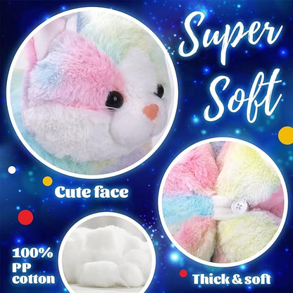 Glow Guards 16" Light Up Musical Rainbow Cat Stuffed Animal Glowing Colorful Cute Soft Kitty Plush Toy Pillow Sofa Decors Christmas Children's Day Birthday Gifts for Toddlers Kids