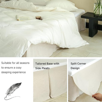 Simple&Opulence French Linen Bed Skirt with Classic 14 inch Drop Dust Ruffle, Tailored Draped Premium Natural Flax Cotton Blend Basic Dust Easy Fit Breathable Farmhouse Bedding (King, Basic Linen)