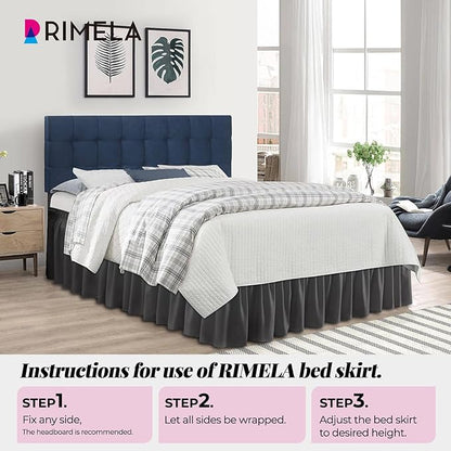 RIMELA King Grey Bed Skirt Wrap Around Elastic Dust Ruffles Solid Color Wrinkle and Fade Resistant with Elastic Belt Easy to Install Dark Gray for King & California King Size 15 Inch Drop