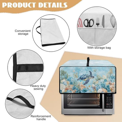 Air Fryer Toaster Oven Cover with Pockets, Dustproof Electrical Appliance Cover for Kitchen Countertop, M, 16.5 x 20.5 x 10 Inches, Sea Turtle Seashell Coral Reef Blue