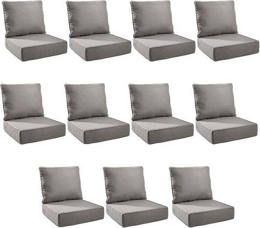 Outdoor Cushion Set for Furniture Patio Furniture, UV Resistant, Water Resistant - 6 Inch Thick Foam Garden Cushions– 24x24 Inch Patio Seat Covers for Chair/Sofa/Couch | Grey | 11-Pack |