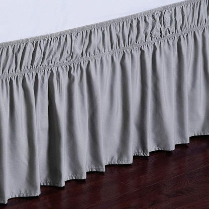 MEILA Wrap Around Bed Skirt Three Fabric Sides Elastic Dust Ruffled 14 Inch Tailored Drop,Easy to Install Fade Resistant-Grey, Twin/Full