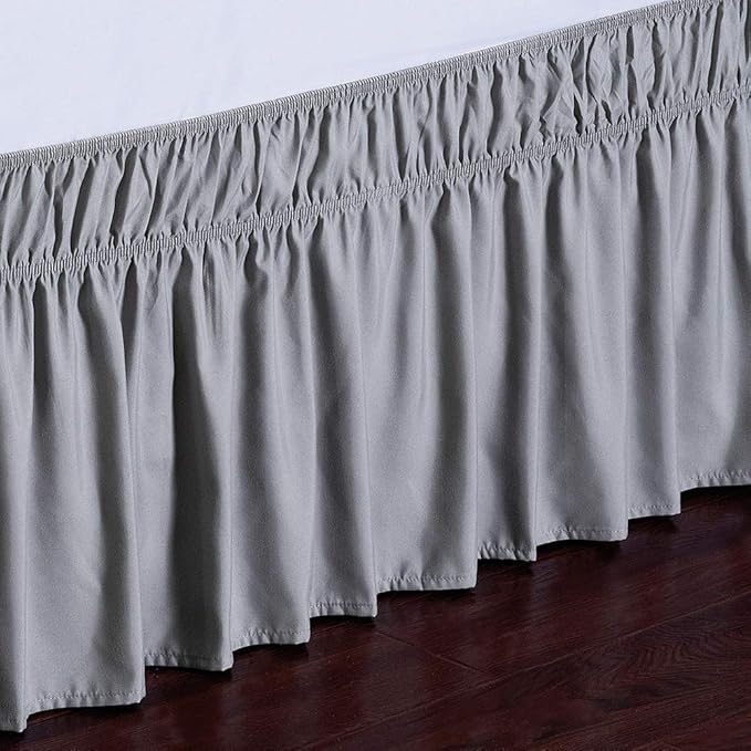 MEILA Wrap Around Bed Skirt Three Fabric Sides Elastic Dust Ruffled 18 Inch Tailored Drop,Easy to Install Fade Resistant-Grey, Queen/King