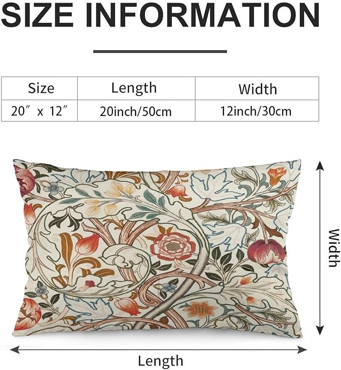 Flower Red William Morris Throw Pillow Covers 12x20 Inch Aesthetic Pillow Velvet Decorative Pillowcase Home Decor Living Room Cushion Case for Bed Sofa Couch