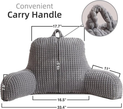 Holawakaka Reading Pillow for Bed and Sofa Couch Sitting Up, Backrest Pillows with Arms for Kids Teens Adults, Back Support Cushion for Lounging, Watching TV, Working on Laptop, Grey