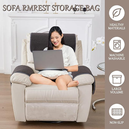Armrest Cover, Recliner Chair Protector, Furniture Protector Slip, Side Storage Pocket, Stretch Armchair Couch Arm Rest Cover for Recliner, Chair, Sofa (Dark Gray,2 Seater(4pcs))