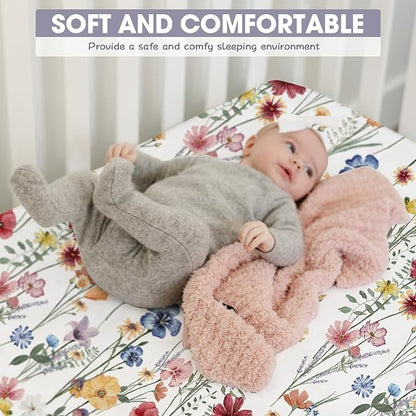 Bimocosy Crib Sheets 4 Pack, Baby Crib Sheets Fitted for Boys and Girls Breathable & Snug Fit, Soft Toddler Bed Sheets for Standard Crib Mattress Nursery Daycare Essentials, Butterfly Meadow