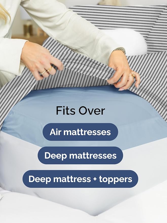 Extra Deep Pocket Full Sheets - 4 Piece Breathable & Cooling Bed Sheets - Hotel Luxury Bed Sheet Set - Soft, Wrinkle Free & Comfy - Easily Fits Extra Deep Mattresses - Deep Pocket Grey Striped Sheets