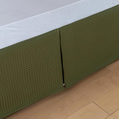 Queen Bed Skirt, Wrap Around Bed Skirt with Pleated Corner, 14 Inch Drop Pleated Waffle Weave Bedskirts, Anti-Slip, Microfiber, Green, 14'' Queen
