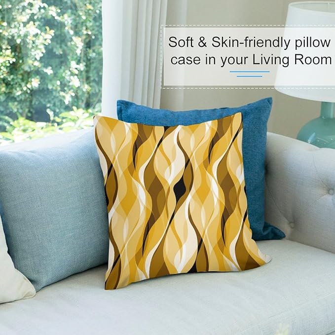Yellow Throw Pillow Covers Abstract Ombre Yellow and Grey Striped Decorations for Bedroom Living Room Farmhouse Sofa Pillows Bed Couch 16x16 Inch