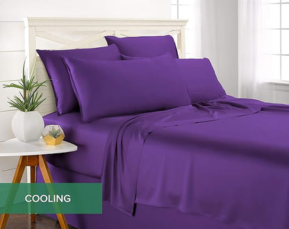 Pure Bamboo Queen Sheets, Genuine 100% Organic Viscose Derived from Bamboo Bed Sheet Set, Luxuriously Soft & Cooling, Double Stitching, 2 Year Quality Promise (Queen, Purple)
