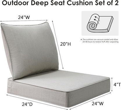 Sunbrella Outdoor Patio Chair Cushions Set, 24" x 24", Set of 2, Water-Repellent, Fade Resistant, Deep Seat Cushion for Backyard, Couch, Sofa and Patio Furniture, Specrtum Pebble