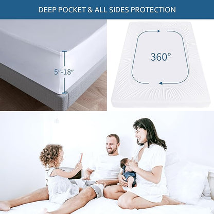 Waterproof Mattress Protector Full XL Size,Mattress Cover Protector, Smooth Top Mattress Protector for Kids, Breathable Skin Friendly and Noiseless Fitted Sheet,Full XL Size,Polyester