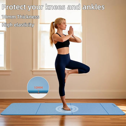 Foldable Yoga Mat Thick 10mm-WUWAN Extra Large Exercise mat, TPE Material, Non-Slip Fitness Folding Mats Easy to Carry For Home Workout Travel Pilates