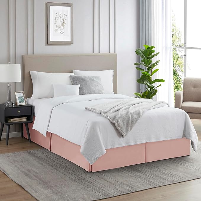 Nestl Peach Beige Twin XL Bed Skirt - Twin XL Size Bed Skirt 14 Inch Drop - Brushed Microfiber Bed Skirts - Hotel Quality Pleated Bed Skirt - Shrinkage & Fade Resistant