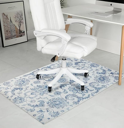 Chair Mat for Hardwood Floor, 36" x 48"Desk Mat for Hard Wood & Tile, Anti-Slip Hard Floor Protector Rolling Chair Mat, Protector for Home Office, Blue Flower