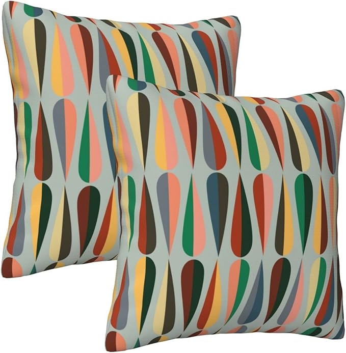 bassyil Mid Century Retro Drop Throw Pillow Covers Decorative Linen Pillow Cases Set of 2 Square Cushion Cover for Couch Sofa Bedroom Patio 18x18 Inch