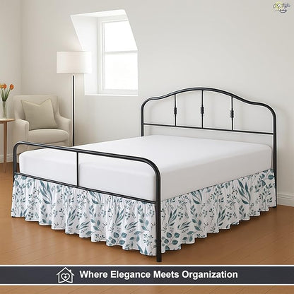 Cottington Lane Ruffled Bed Skirt Full Size with Split Corner, Brushed Microfiber Hotel Quality Dust Ruffle, 15" Drop Gathered Bedskirt, Soft, Stylish, Shrink & Fade Resistant, Tranquil Green Petals
