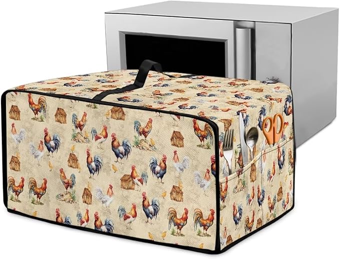 Rooster Chicken Chick Print Waterproof Toaster Oven Cover Heavy Duty Microwave Oven Dust Cover Dust-Proof Universal Kitchen Machine Covers Suitable for Most Microwave Ovens, L