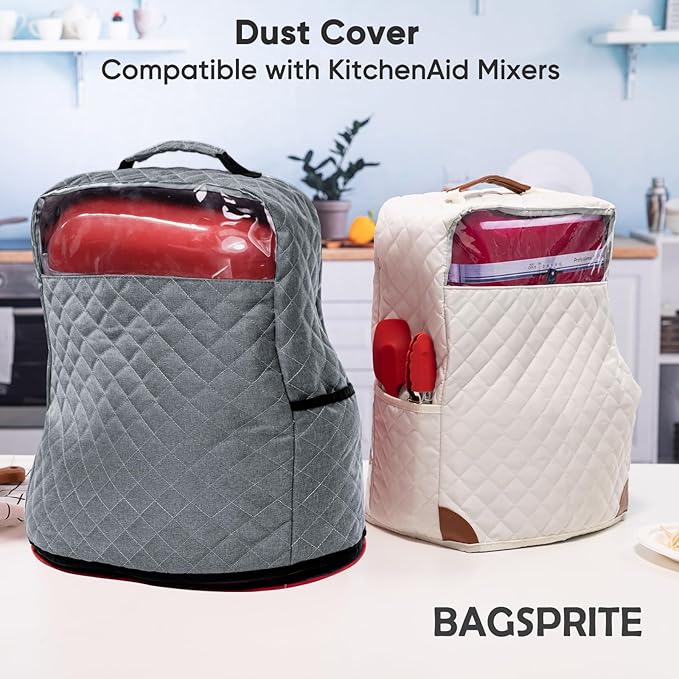 BAGSPRITE Stand Mixer Cover with Appliance Sliders Compatible with KitchenAid Mixer 4.5/5 Quart with Pockets for Kitchen Aid Accessories and Attachments
