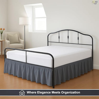 Cottington Lane Ruffled Bed Skirt Queen Size with Split Corner, Brushed Microfiber Hotel Quality Dark Grey Dust Ruffle, 15 Inch Drop Gathered Bedskirt, Soft and Stylish, Shrinkage and Fade Resistant