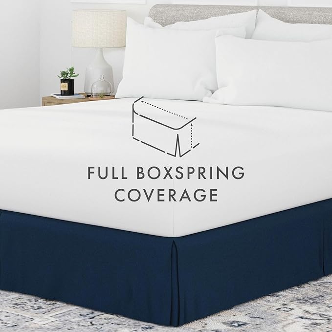 Linen Market Bed Skirt - Ultra Soft Microfiber - Easy Fit with 14 Inch Tailored Drop - Hotel Quality, Shrinkage & Fade Resistant - Bed Cover - Full Size Bed Skirts - Bedroom Décor - (Full, Navy)