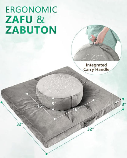 Hihealer Meditation Cushion Set – Large Rose Velvet Zafu & Zabuton Floor Pillow Traditional Tibetan Yoga Bolster for Adults Buckwheat Filled for Comfort Support