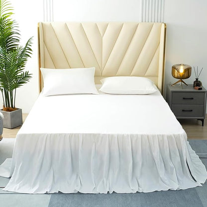 White Bed Skirt Queen Size Ruffled Bed Skirt with Split Corners, Queen Bed Skirt 22 Inch Drop, TSUTOMI Queen Size Bed Skirt White for Ruffled Bed Skirt with Split Corners, Bed Skirt Queen Size