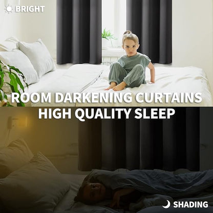 BGment Rod Pocket Grey Blackout Curtains 72 Inches Long - Thermal Insulated Room Darkening Curtain for Bedroom, 42 x 72 Inch, 2 Panels, Dark Grey
