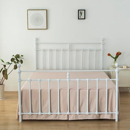 Queen Bed Skirt, Pleated Waffle Weave Bed Skirt with Split Corners, Tailored Dust Ruffle 14 Inch Drop Easy Fit, Machine Washable (Cream, Queen - 14" Drop)