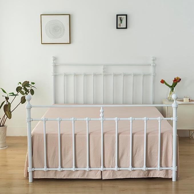 Queen Bed Skirt, Pleated Waffle Weave Bed Skirt with Split Corners, Tailored Dust Ruffle 16 Inch Drop Easy Fit, Machine Washable (Cream, Queen - 16" Drop)