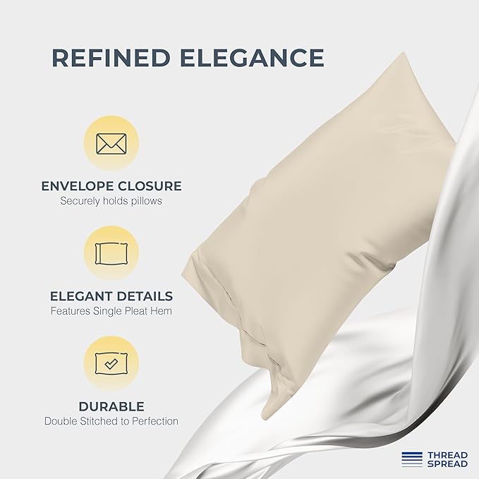THREAD SPREAD 100% Egyptian Cotton Sheets California King Size Bed Set - 4 PC 1500 Luxury High Thread Count Beige Cal King Bed Sheets, Silky Soft, Cooling, Sateen, 17" Deep Pocket Bedsheet Set