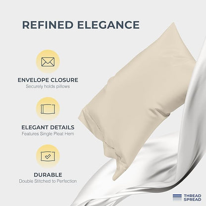 THREAD SPREAD 100% Egyptian Cotton King Size Sheets Set - Luxury 1500 Thread Count Egyptian Cotton Sheets King Size, 17" Deep Pocket, Soft, Cooling Sateen Weave Hotel Quality Bedding Set - Beige