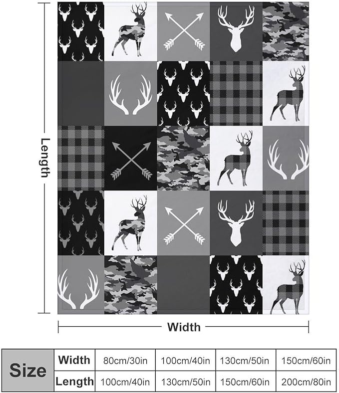 Rustic Cabin Throw Blanket, Farmhouse Grey Camouflage Deer Vintage Country Hunting Wildlife Blanket Throw for Bed Camping Travel Living Room Bedroom, 40"x50"