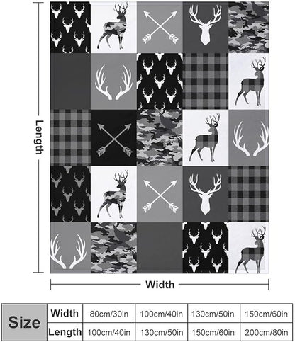 Rustic Cabin Throw Blanket, Farmhouse Grey Camouflage Deer Vintage Country Hunting Wildlife Blanket Throw for Bed Camping Travel Living Room Bedroom, 40"x50"
