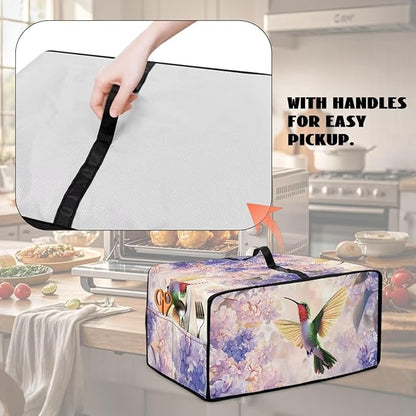 Hummingbird Hydrangea Floral Print Dust Cover for Microwave Oven Waterproof Heavy Duty Microwave Oven Cloth Cover with Storage Pockets Kitchen Appliance Protector, L