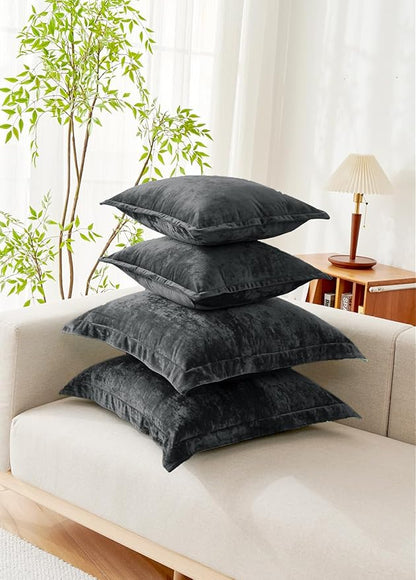 Luxurious Velvet Throw Pillow Covers 20x20 Set of 2 Decorative Pillow Covers Solid Square Cushion Case for Sofa Couch Bedroom Farmhouse, Black