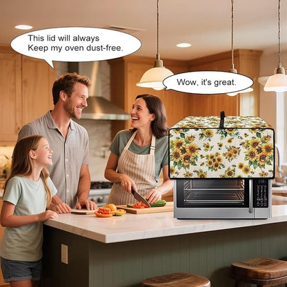 Sunflower Bee Print Toaster Oven Cover Dust-Proof Microwave Oven Cloth Cover with Storage Pockets Foldable Kitchen Machine Covers Case Protections Protector, M