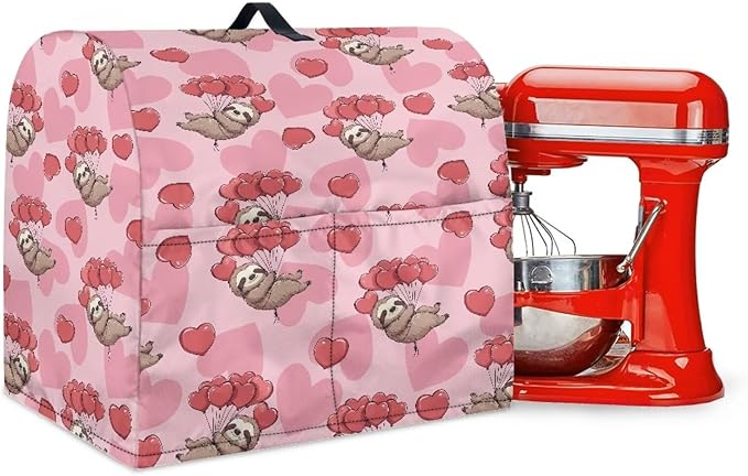 Funny Sloth with Hearts Mixer Cover Stand Mixer Dust Proof Covers with Handle and Front Pockets Kitchen Aid Mixer Cover for 4.5-5 Qt Mixer,Kitchen Coffee Maker Toaster Machine Dust Cover