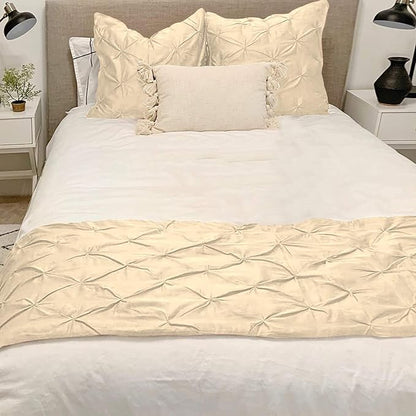 Bed Runner Set - 100% Pure Cotton 800 Thread Count - Luxury 1 Pinch Pleated Bed Runner and 2 Pillow Cover - 3 Piece Pinch Pleated Bed Runner Set Twin, Ivory