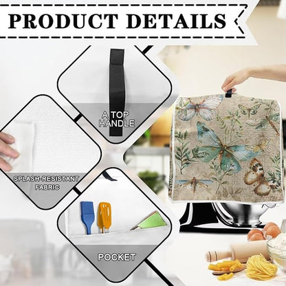 Butterfly Mixer Covers for Stand Mixers 6-8 Quart Vintage Stand Mixer Cover for Small Kitchen Appliance Food Processor Cover with Top Handle and Accessories Pocket Farmhouse Home Decor