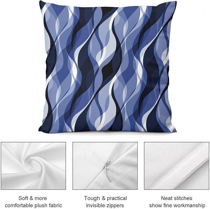 Navy Blue Throw Pillow Covers Modern Abstract Black and Blue Striped Decorations for Bedroom Living Room Farmhouse Sofa Pillows Bed Couch 22x22 Inch
