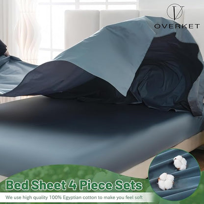 Egyptian Cotton Sheets Full Size 1000 Thread Count Sateen Weave Soft Breathable 16-Inch Deep Pocket 4PCS（Full,Dusty Blue）