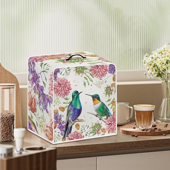 Mumeson Hummingbird Floral Coffee Maker Cover Washable Coffee Machine Cover for Home Office Durable Kitchen Accessories Decor Fit for Most Standard Blenders