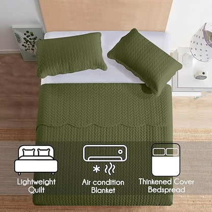 IR Imperial Rooms 8 Pack Quilt King Size Bedding (106" x 96") - Bulk Wholesale for Hotels, Guest Bedroom & Airbnbs - Lightweight Microfiber Reversible Embossed Quilts Bedspread (Olive Green)