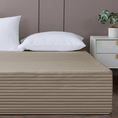 Queen Bed Skirt-Box Spring Cover with 14 Inch Tailored Drop,Wrinkle and Fade Resistant Hotel Wrap Around Bed Skirts,Bed Frame Cover (Horizontal Stripe Light Khaki, Queen)