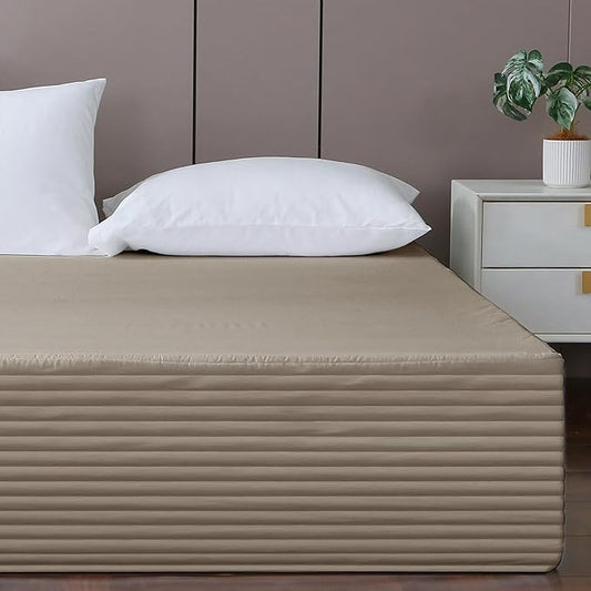 Queen Bed Skirt-Box Spring Cover with 14 Inch Tailored Drop,Wrinkle and Fade Resistant Hotel Wrap Around Bed Skirts,Bed Frame Cover (Horizontal Stripe Light Khaki, Queen)
