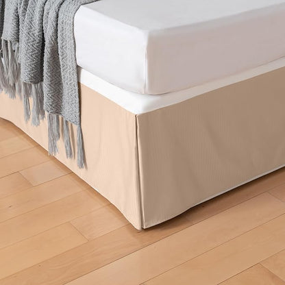 Queen Bed Skirt, Grid Plaid Soft Quadruple Pleated Ruffle Bed Skirt, Tailored Dust Ruffle 12 Inch Drop Easy Fit, Machine Washable (Beige)